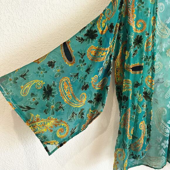 Velvet Burnout Kimono Small Hippie Bohemian Whimsygoth Fairgrunge Ethereal Sheer - Picture 2 of 6